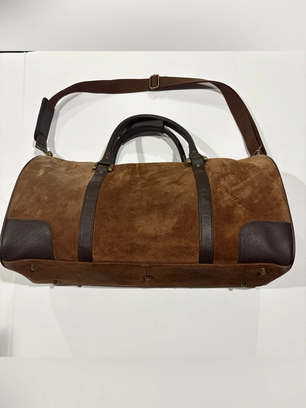 Marlboro Vintage Leather Suede Grit Weekender Duffel Bag Brown large